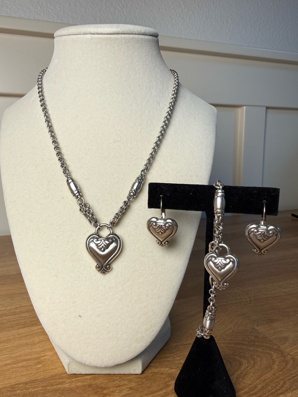 Brighton Blaire Heart Jewelry Set Vintage Necklace Bracelet Earrings Silver tone